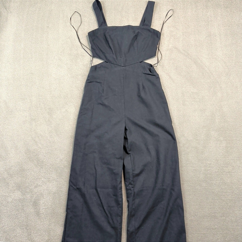 Altar'd State Jumpsuit Small Black Cutout Waist Wide Leg Square Neck Sleeveless